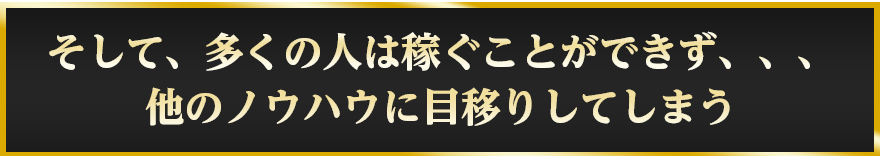 そして、多くの人は稼ぐことができず、、、他のノウハウに目移りしてしまう